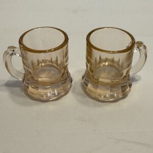 Set 2 Pink/orange Depression Glass Shot Handle Round Bottom Federal? Vintage